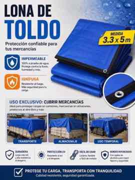 Lona de toldo azul 3.3 por 5 metros